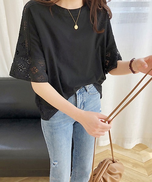 Doux Belle(ドゥーベル)の「ポイントシースルートップス(Tシャツ/カットソー・レディース・ホワイト/ブラック/ダークブラウン/ベージュ・FREE)」の15枚目の写真