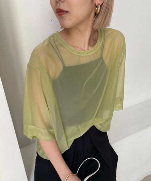 CAPRICIEUX LE'MAGE(カプリシューレマージュ)の「パワーメッシュTシャツ(Tシャツ/カットソー・レディース・ブラック/ベージュ/ライム・FREE)」の1枚目の写真