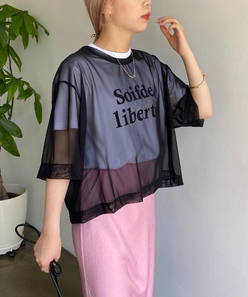 CAPRICIEUX LE'MAGE(カプリシューレマージュ)の「パワーメッシュTシャツ(Tシャツ/カットソー・レディース・ブラック/ベージュ/ライム・FREE)」の2枚目の写真