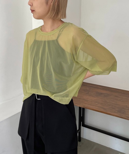 CAPRICIEUX LE'MAGE(カプリシューレマージュ)の「パワーメッシュTシャツ(Tシャツ/カットソー・レディース・ブラック/ベージュ/ライム・FREE)」の14枚目の写真