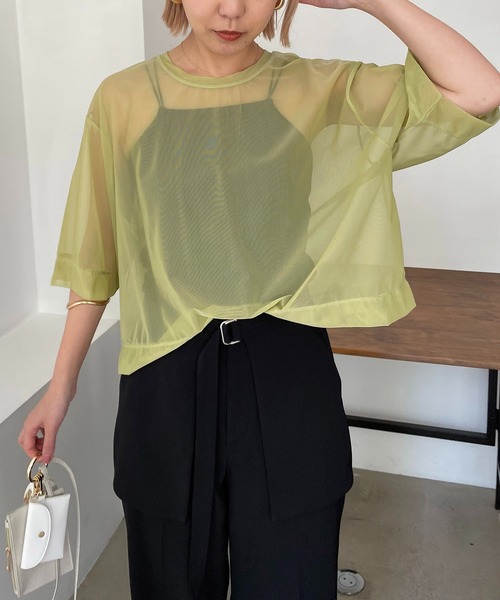 CAPRICIEUX LE'MAGE(カプリシューレマージュ)の「パワーメッシュTシャツ(Tシャツ/カットソー・レディース・ブラック/ベージュ/ライム・FREE)」の10枚目の写真