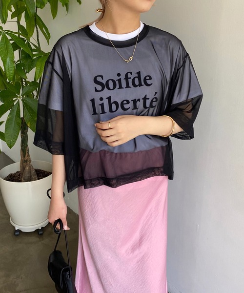 CAPRICIEUX LE'MAGE(カプリシューレマージュ)の「パワーメッシュTシャツ(Tシャツ/カットソー・レディース・ブラック/ベージュ/ライム・FREE)」の7枚目の写真