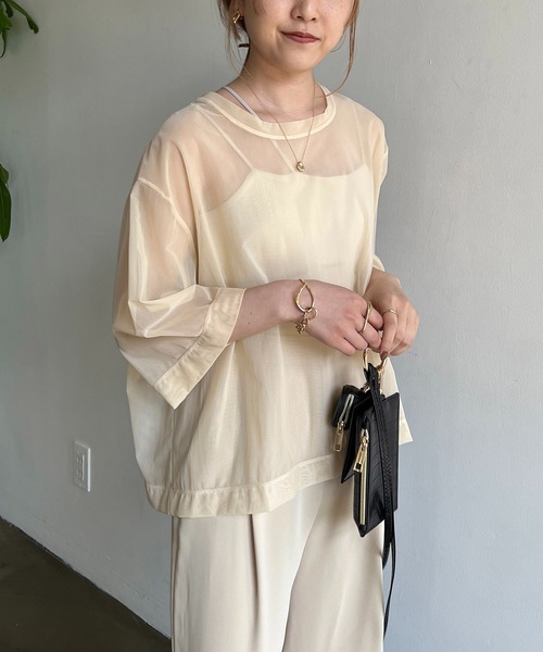 CAPRICIEUX LE'MAGE(カプリシューレマージュ)の「パワーメッシュTシャツ(Tシャツ/カットソー・レディース・ブラック/ベージュ/ライム・FREE)」の8枚目の写真