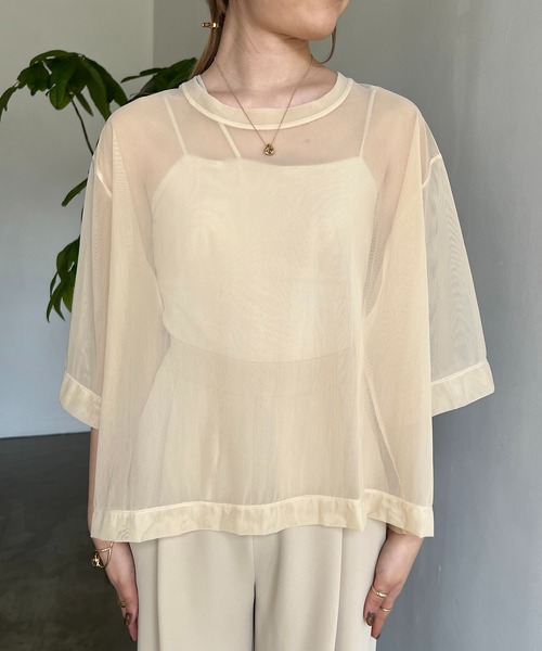 CAPRICIEUX LE'MAGE(カプリシューレマージュ)の「パワーメッシュTシャツ(Tシャツ/カットソー・レディース・ブラック/ベージュ/ライム・FREE)」の9枚目の写真