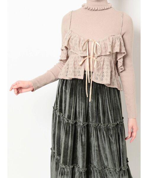 merry jenny（メリージェニー）の「レースニットソービスチェ（キャミソール・レディース・ブラウン/ブラック/オフホワイト・FREE）」の3枚目の写真