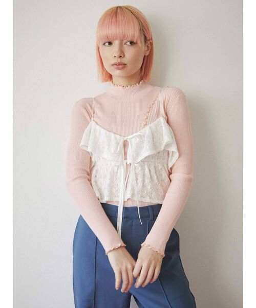 merry jenny（メリージェニー）の「レースニットソービスチェ（キャミソール・レディース・ブラウン/ブラック/オフホワイト・FREE）」の4枚目の写真