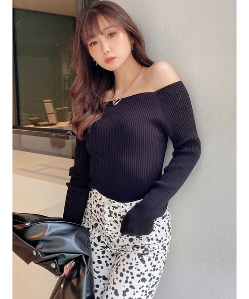 GYDA（ジェイダ）の「オフショルリブニットトップス（ニット/セーター・レディース・オフホワイト/チャコールグレー/ブラック・FREE）」の13枚目の写真