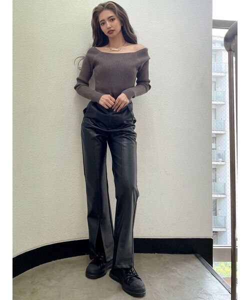 GYDA（ジェイダ）の「オフショルリブニットトップス（ニット/セーター・レディース・オフホワイト/チャコールグレー/ブラック・FREE）」の14枚目の写真