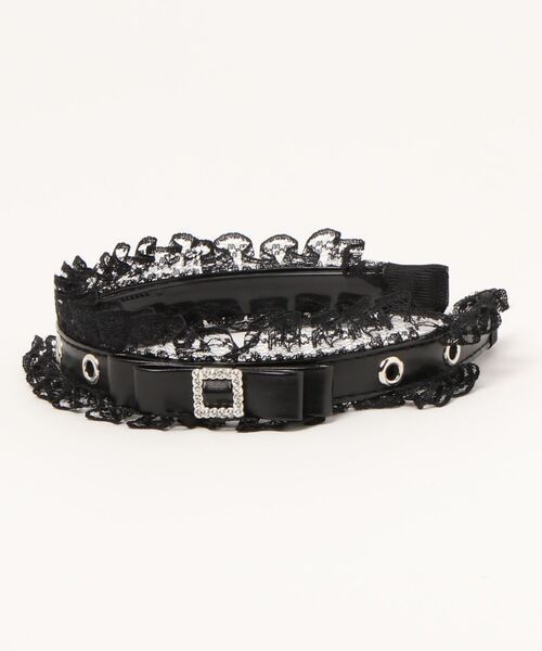 Ank Rouge（アンクルージュ）の「ビジューレース合皮カチューシャ（カチューシャ・レディース・ブラック/A・FREE）」の3枚目の写真