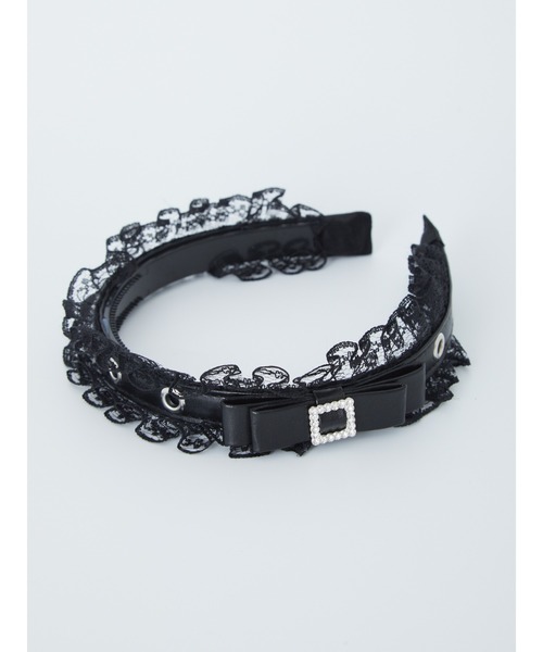 Ank Rouge（アンクルージュ）の「ビジューレース合皮カチューシャ（カチューシャ・レディース・ブラック/A・FREE）」の2枚目の写真