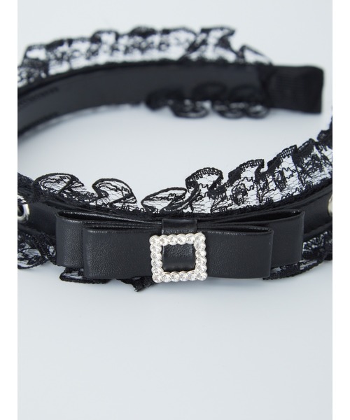 Ank Rouge（アンクルージュ）の「ビジューレース合皮カチューシャ（カチューシャ・レディース・ブラック/A・FREE）」の4枚目の写真