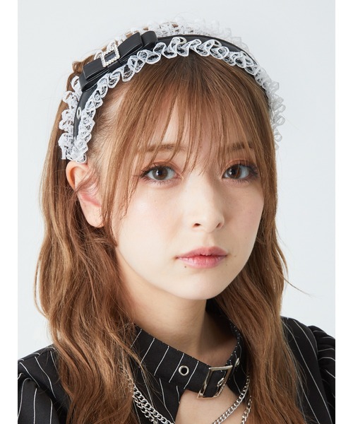 Ank Rouge（アンクルージュ）の「ビジューレース合皮カチューシャ（カチューシャ・レディース・ブラック/A・FREE）」の6枚目の写真