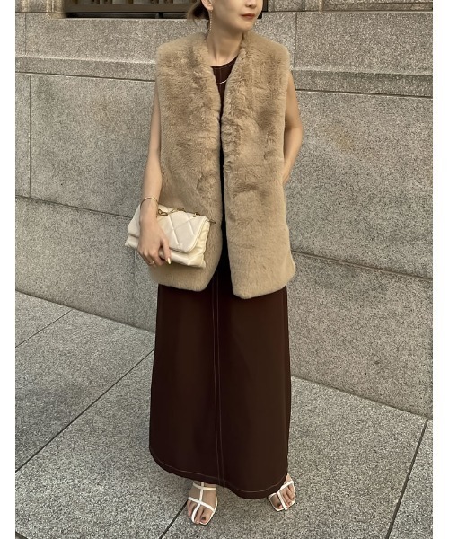 Re:EDIT（リエディ）の「[低身長/高身長サイズ有]前後2WAY配色ステッチVネックジャンパースカート（ジャンパースカート・レディース・ブラック/ブラウン・MEDIUM/LARGE/SHORT/TALL）」の19枚目の写真