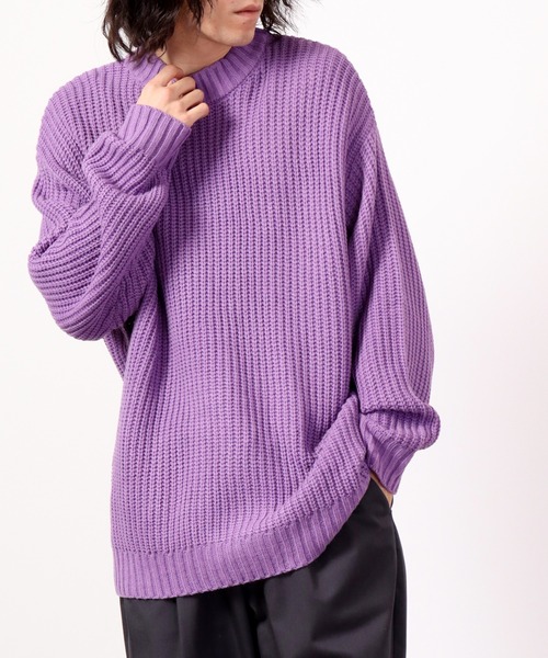 Revo.（レボ）の「Revo. 畦編み 5G モックネック ルーズニット（ニット/セーター・メンズ・マスタード/ブラック/ブルー/グリーン/パープル/グレー・1）」の6枚目の写真