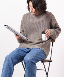 Revo. 畦編み 5G モックネック ルーズニット