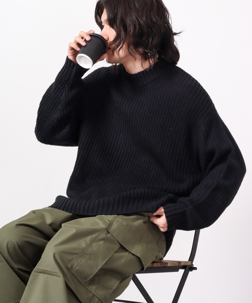 Revo.（レボ）の「Revo. 畦編み 5G モックネック ルーズニット（ニット/セーター・メンズ・マスタード/ブラック/ブルー/グリーン/パープル/グレー・1）」の3枚目の写真