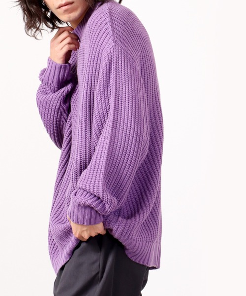 Revo.（レボ）の「Revo. 畦編み 5G モックネック ルーズニット（ニット/セーター・メンズ・マスタード/ブラック/ブルー/グリーン/パープル/グレー・1）」の14枚目の写真