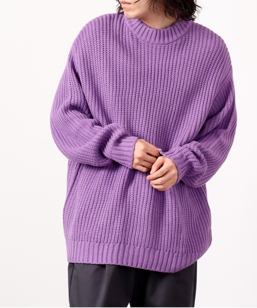 Revo.（レボ）の「Revo. 畦編み 5G モックネック ルーズニット（ニット/セーター・メンズ・マスタード/ブラック/ブルー/グリーン/パープル/グレー・1）」の13枚目の写真