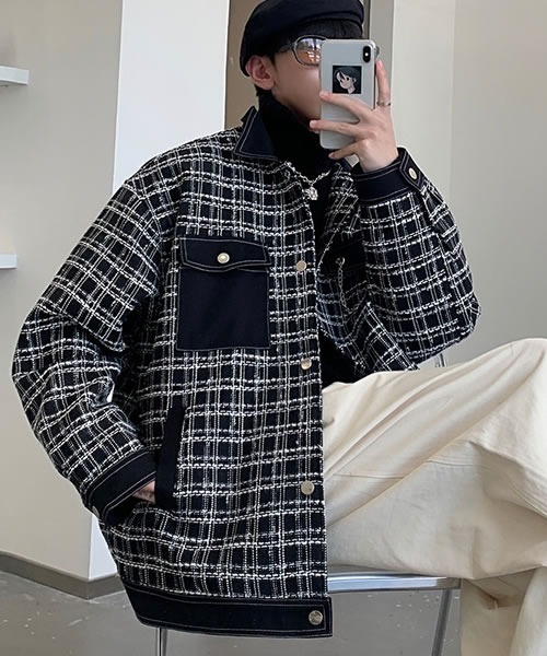 Auntie Rosa(アンティローザ)の「【Shoowtime】ビッグシルエット チェック アウター Big silhouette check outer(カバーオール・メンズ・ブラック・LARGE/MEDIUM)」の3枚目の写真