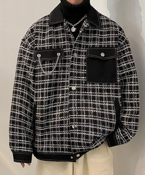 Auntie Rosa(アンティローザ)の「【Shoowtime】ビッグシルエット チェック アウター Big silhouette check outer(カバーオール・メンズ・ブラック・LARGE/MEDIUM)」の6枚目の写真