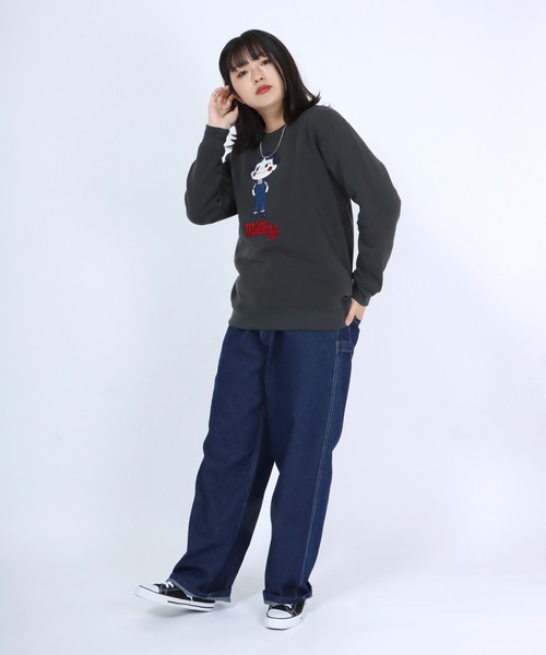 Salong hameu（サロン ハミュー）の「ペコちゃん キャラクターサガラ刺繍ワッペン 裏起毛スウェットトップス レディース/トレーナープルオーバー（スウェット・レディース・ピンク/ブルー/グレー系その他/スミクロ・M/L）」の7枚目の写真