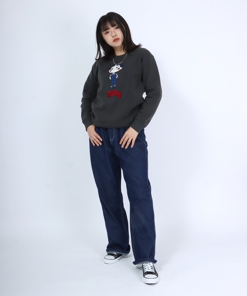 Salong hameu（サロン ハミュー）の「ペコちゃん キャラクターサガラ刺繍ワッペン 裏起毛スウェットトップス レディース/トレーナープルオーバー（スウェット・レディース・ピンク/ブルー/グレー系その他/スミクロ・M/L）」の8枚目の写真