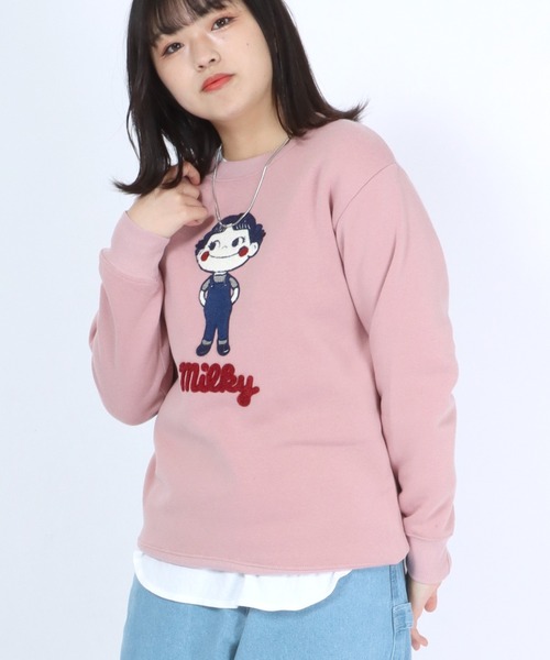 Salong hameu（サロン ハミュー）の「ペコちゃん キャラクターサガラ刺繍ワッペン 裏起毛スウェットトップス レディース/トレーナープルオーバー（スウェット・レディース・ピンク/ブルー/グレー系その他/スミクロ・M/L）」の15枚目の写真