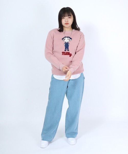 Salong hameu（サロン ハミュー）の「ペコちゃん キャラクターサガラ刺繍ワッペン 裏起毛スウェットトップス レディース/トレーナープルオーバー（スウェット・レディース・ピンク/ブルー/グレー系その他/スミクロ・M/L）」の17枚目の写真