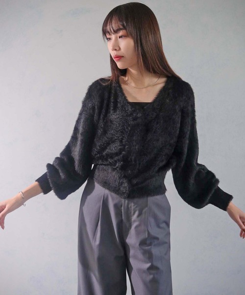 cheriella(シェリエラ)の「【cheriella】WEB限定フェザーヤーンカーディガン(カーディガン/ボレロ・レディース・ホワイト/ブラック/ブラウン/グリーン/ラベンダー/パープル/ブルー/アイボリー・M)」の11枚目の写真