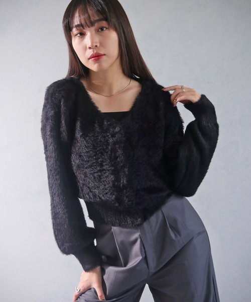 cheriella(シェリエラ)の「【cheriella】WEB限定フェザーヤーンカーディガン(カーディガン/ボレロ・レディース・ホワイト/ブラック/ブラウン/グリーン/ラベンダー/パープル/ブルー/アイボリー・M)」の14枚目の写真