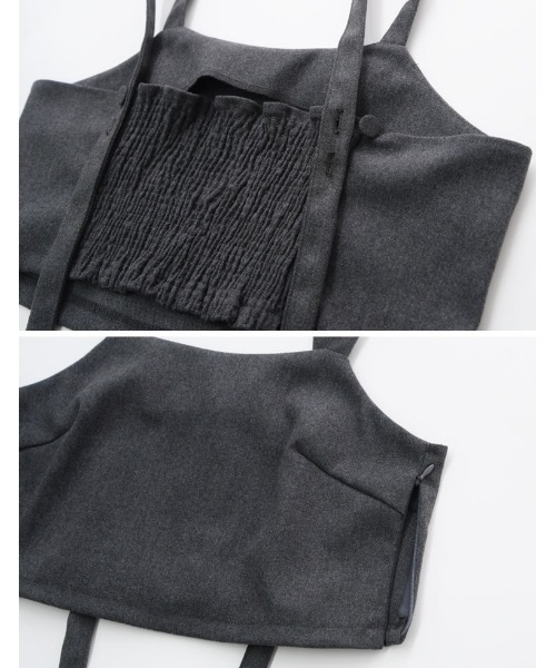 Re:EDIT（リエディ）の「[低身長/高身長サイズ有][2点セット]起毛ツイルビスチェ×ロングスカートセットアップ（ワンピース・レディース・ダークブラウン/ブラック/チャコールグレー・LARGE/SHORT/TALL/MEDIUM）」の10枚目の写真