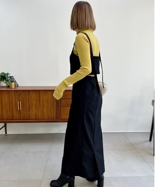 Re:EDIT（リエディ）の「[低身長/高身長サイズ有][2点セット]起毛ツイルビスチェ×ロングスカートセットアップ（ワンピース・レディース・ダークブラウン/ブラック/チャコールグレー・LARGE/SHORT/TALL/MEDIUM）」の5枚目の写真