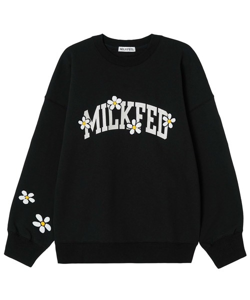 MILKFED.（ミルクフェド）の「FLOWER EMBROIDERY BIG SWEAT TOP（スウェット・レディース・ライトブルー/ブラック/オフホワイト/ライトパープル・ONE SIZE）」の6枚目の写真