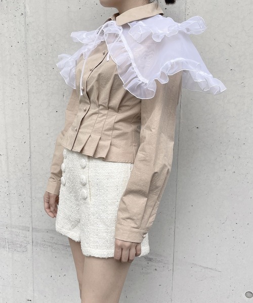 PAIN（ペイン）の「ダブルカラーレイヤードブラウス（シャツ/ブラウス・レディース・ブラック/ホワイト/ベージュ・FREE）」の5枚目の写真