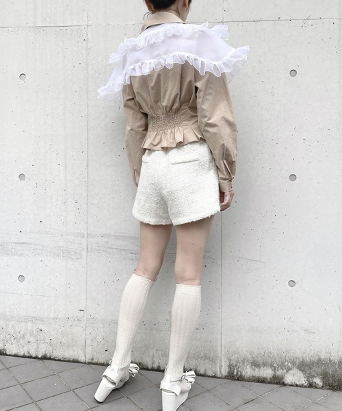 PAIN（ペイン）の「ダブルカラーレイヤードブラウス（シャツ/ブラウス・レディース・ブラック/ホワイト/ベージュ・FREE）」の6枚目の写真