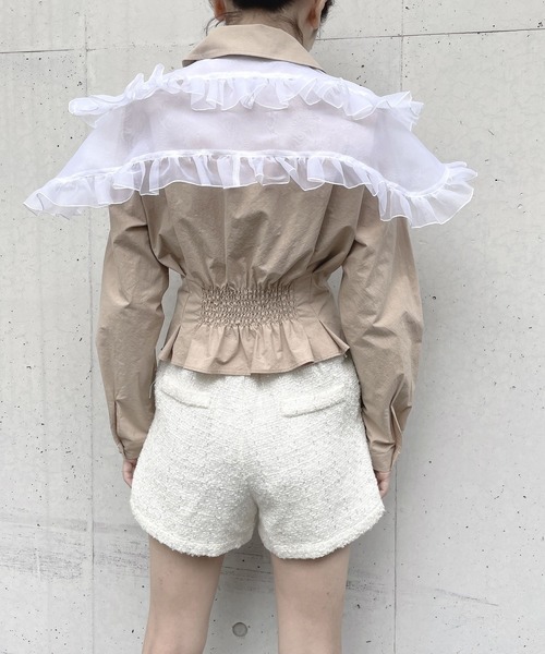 PAIN（ペイン）の「ダブルカラーレイヤードブラウス（シャツ/ブラウス・レディース・ブラック/ホワイト/ベージュ・FREE）」の7枚目の写真