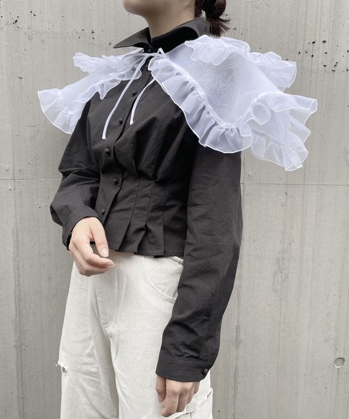 PAIN（ペイン）の「ダブルカラーレイヤードブラウス（シャツ/ブラウス・レディース・ブラック/ホワイト/ベージュ・FREE）」の14枚目の写真