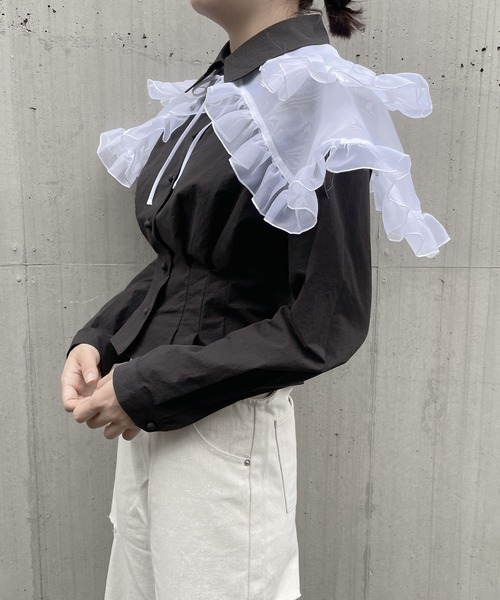 PAIN（ペイン）の「ダブルカラーレイヤードブラウス（シャツ/ブラウス・レディース・ブラック/ホワイト/ベージュ・FREE）」の16枚目の写真
