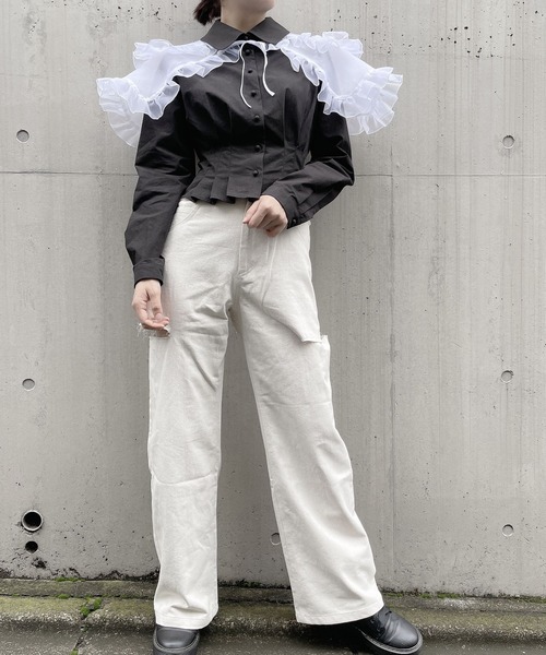 PAIN（ペイン）の「ダブルカラーレイヤードブラウス（シャツ/ブラウス・レディース・ブラック/ホワイト/ベージュ・FREE）」の17枚目の写真