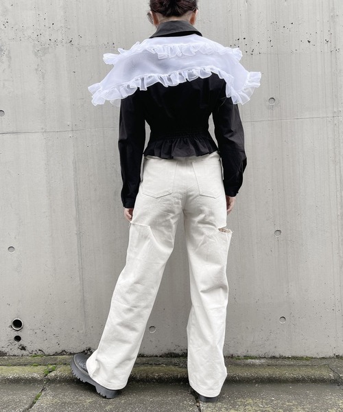 PAIN（ペイン）の「ダブルカラーレイヤードブラウス（シャツ/ブラウス・レディース・ブラック/ホワイト/ベージュ・FREE）」の18枚目の写真