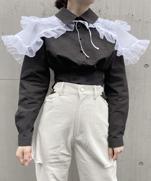 PAIN（ペイン）の「ダブルカラーレイヤードブラウス（シャツ/ブラウス・レディース・ブラック/ホワイト/ベージュ・FREE）」の20枚目の写真