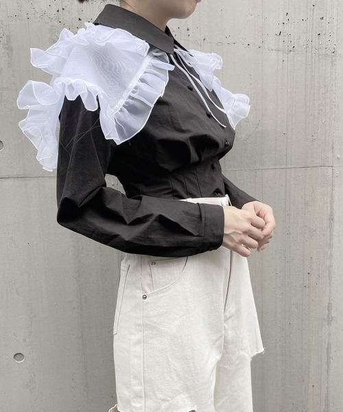PAIN（ペイン）の「ダブルカラーレイヤードブラウス（シャツ/ブラウス・レディース・ブラック/ホワイト/ベージュ・FREE）」の21枚目の写真