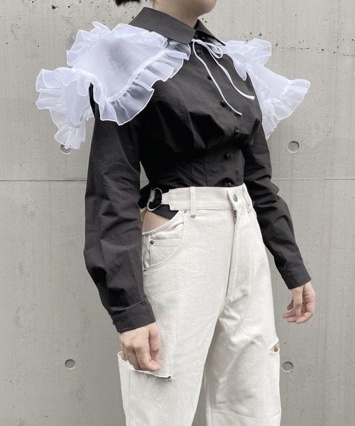 PAIN（ペイン）の「ダブルカラーレイヤードブラウス（シャツ/ブラウス・レディース・ブラック/ホワイト/ベージュ・FREE）」の22枚目の写真