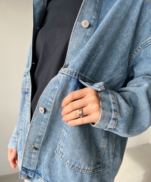 CLEA（クレア）の「ビッグサイズデニムジャケットブルゾン（デニムジャケット・レディース・ブラック/ブルー・FREE）」の10枚目の写真