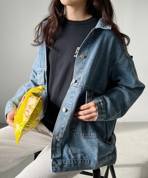 CLEA（クレア）の「ビッグサイズデニムジャケットブルゾン（デニムジャケット・レディース・ブラック/ブルー・FREE）」の9枚目の写真