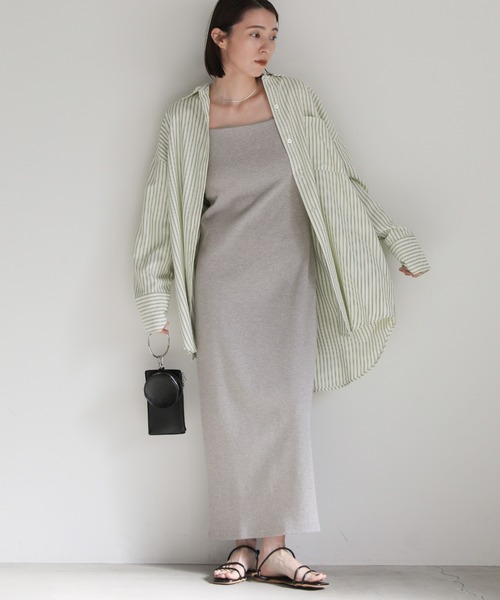 【サイズ展開あり】ダブルストラップカップ付きリブキャミワンピース