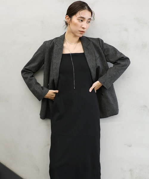 select MOCA（セレクトモカ）の「【定番】【TALLあり】ダブルストラップカップ付きリブキャミワンピース≪スタイルアップ≫（ワンピース・レディース・ライトグレー/ブラック/グレイッシュブルー/キャメル/スミクロ・FREE/LARGE/SMALL）」の20枚目の写真