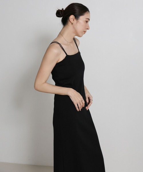 TALLあり】ダブルストラップカップ付きリブキャミワンピース≪スタイル
