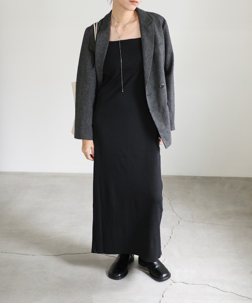 select MOCA（セレクトモカ）の「【定番】【TALLあり】ダブルストラップカップ付きリブキャミワンピース≪スタイルアップ≫（ワンピース・レディース・ライトグレー/ブラック/グレイッシュブルー/キャメル/スミクロ・FREE/LARGE/SMALL）」の19枚目の写真