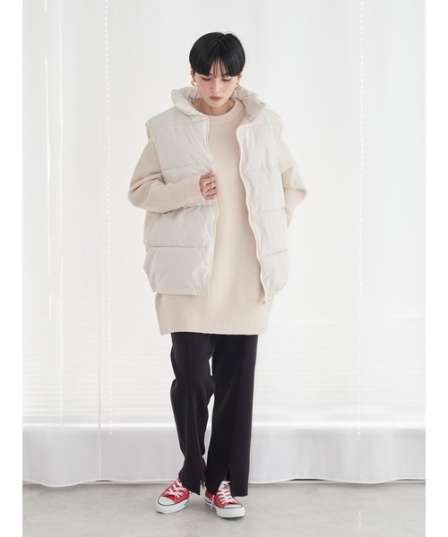 AMERICAN HOLIC（アメリカンホリック）の「あったかBIG中綿ベスト（ダウンベスト・レディース・アイボリー/ブラック・FREE）」の4枚目の写真